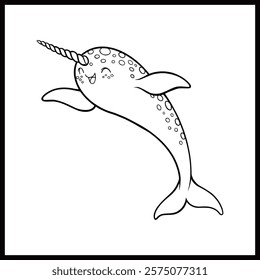 Cartoon narwhal out line art