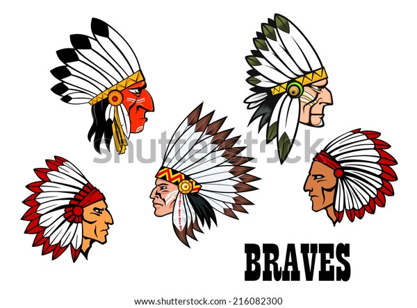Cartoon Native American Indian Braves Heads Stock Vector Royalty Free