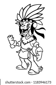 Cartoon native american indian character. Illustration clipart for coloring book