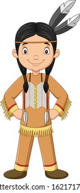 Cartoon native american indian girl on white background