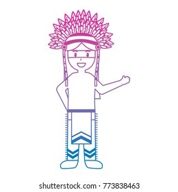 cartoon native indian american with traditional costume headwear