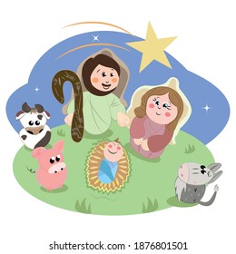 Cartoon of a nativity kawaii representation - Vector