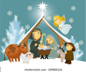 Cartoon Nativity Scene Holy Family Stock Vector (Royalty Free ...