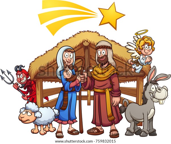 Cartoon Nativity Scene Shooting Star Devil Stock Vector (Royalty Free ...