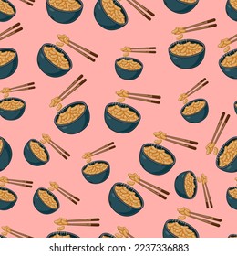 cartoon natto, japanese food seamless pattern on colorful background