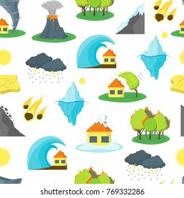 Cartoon Natural Disaster Background Pattern on a White Flat Style Design Element Danger Insurance Concept. Vector illustration