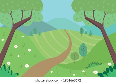  Cartoon nature background.  Vector illustration