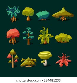 Cartoon nature elements, vector objects on white background