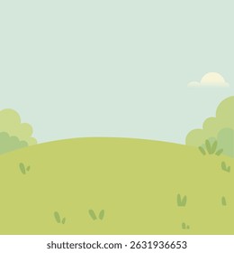 Cartoon Nature Landscape Background with Green Hills and Bushes vector illustration

