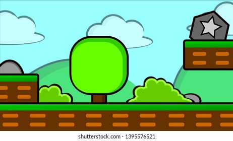 Cartoon nature landscape with mountains Background vector illustration use for banner, web design, magazine, book, graphics, print, wallpaper, game mobile