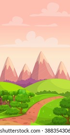 Cartoon  nature landscape, vector background for game design, vertical format for mobile phone screen