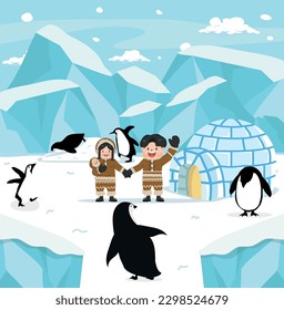 Cartoon nature North pole Arctic flat