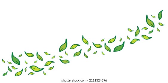 Cartoon Nature Plant Concept Logo. Three Leaves Green Leaf Background Pattern Ecology Element. Vector Flying Or Falling Leaves Icon Or Pictogram. Summer Spring Time.