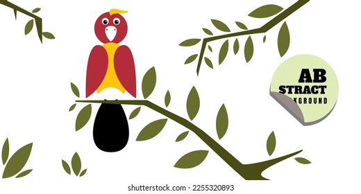 cartoon nature theme illustration, with a bird perched on a tree branch, the concept of a soft color but still looks modern.