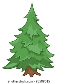 Cartoon Nature Tree Fir Isolated on White Background. Vector.