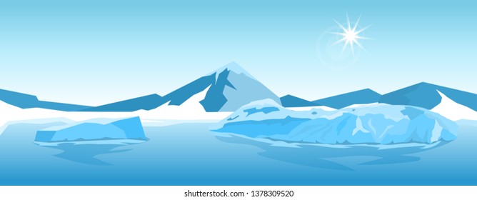 Cartoon nature winter arctic ice landscape with iceberg