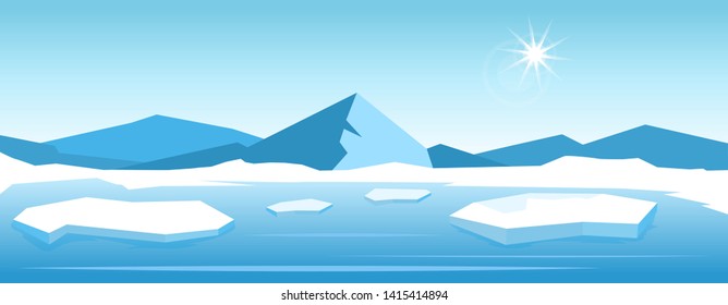 Cartoon nature winter arctic ice landscape with iceberg