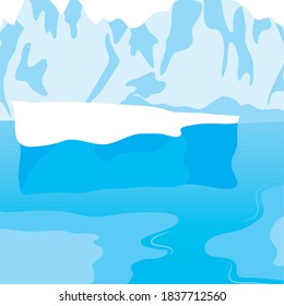 Cartoon nature winter arctic ice landscape with icebergs, colorful design, vector illustration