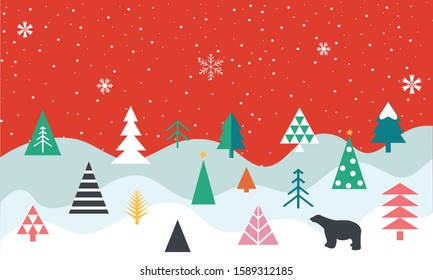 Cartoon nature winter landscape pattern. Christmas postcard, greeting card.