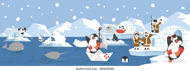 Cartoon nature winter North pole Arctic landscape