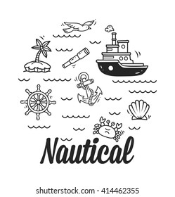 cartoon nautical, marine icon set