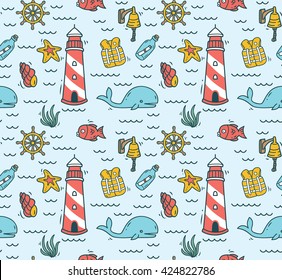 Cartoon nautical seamless background