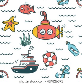 Cartoon nautical seamless background