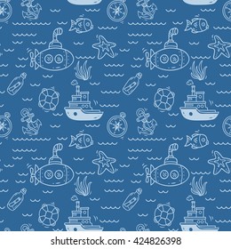 Cartoon nautical seamless background