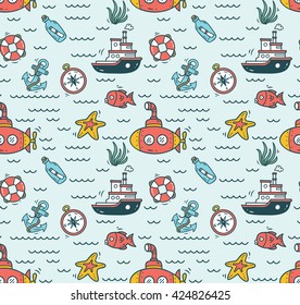 Cartoon nautical seamless background