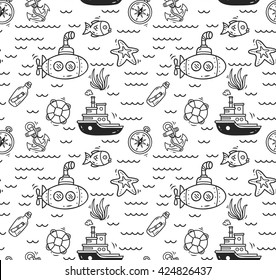 Cartoon nautical seamless background