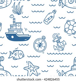 Cartoon nautical seamless background