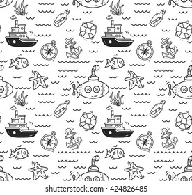 Cartoon nautical seamless background