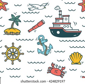 Cartoon nautical seamless background
