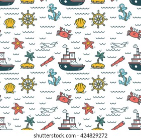 Cartoon nautical seamless background