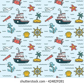 Cartoon nautical seamless background