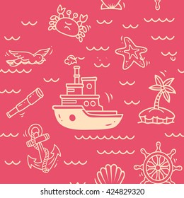 Cartoon nautical seamless background