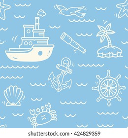 Cartoon nautical seamless background