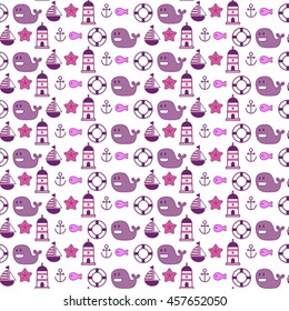 cartoon nautical seamless vector pattern