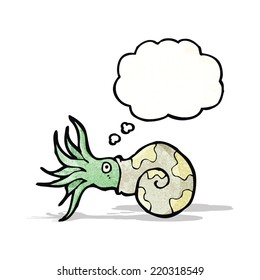 caricatura nautilus calamar con burbuja de pensamiento