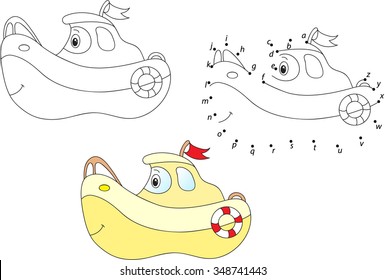 Cartoon nautilus. Vector illustration. Coloring and dot to dot educational game for kids