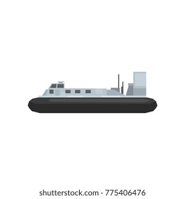 Cartoon naval combat ship. Nautical marine boat icon. Large water transport. Graphic element for website, mobile game or infographic. Flat vector design