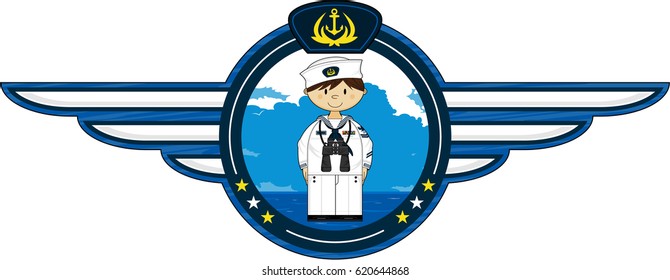 Cartoon Navy Sailor with Binoculars