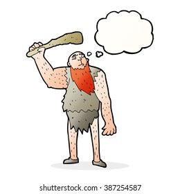 neandertal de caricatura con burbuja de pensamiento