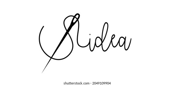 Cartoon needle with thread and slogan idea or big ideas. Needle pictogram. 