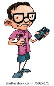 Cartoon nerd with glasses isolated on white
