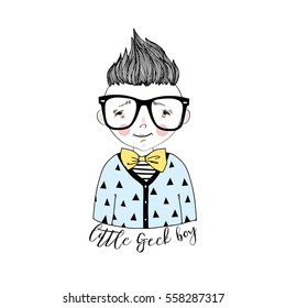 cartoon nerdy boy portrait , kid illustration