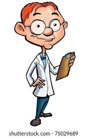 Cartoon of a nerdy doctor isolated on white