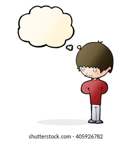 cartoon nervous boy with thought bubble