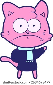 cartoon nervous cat in bright neon colors
