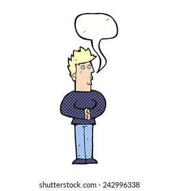 cartoon nervous man with speech bubble